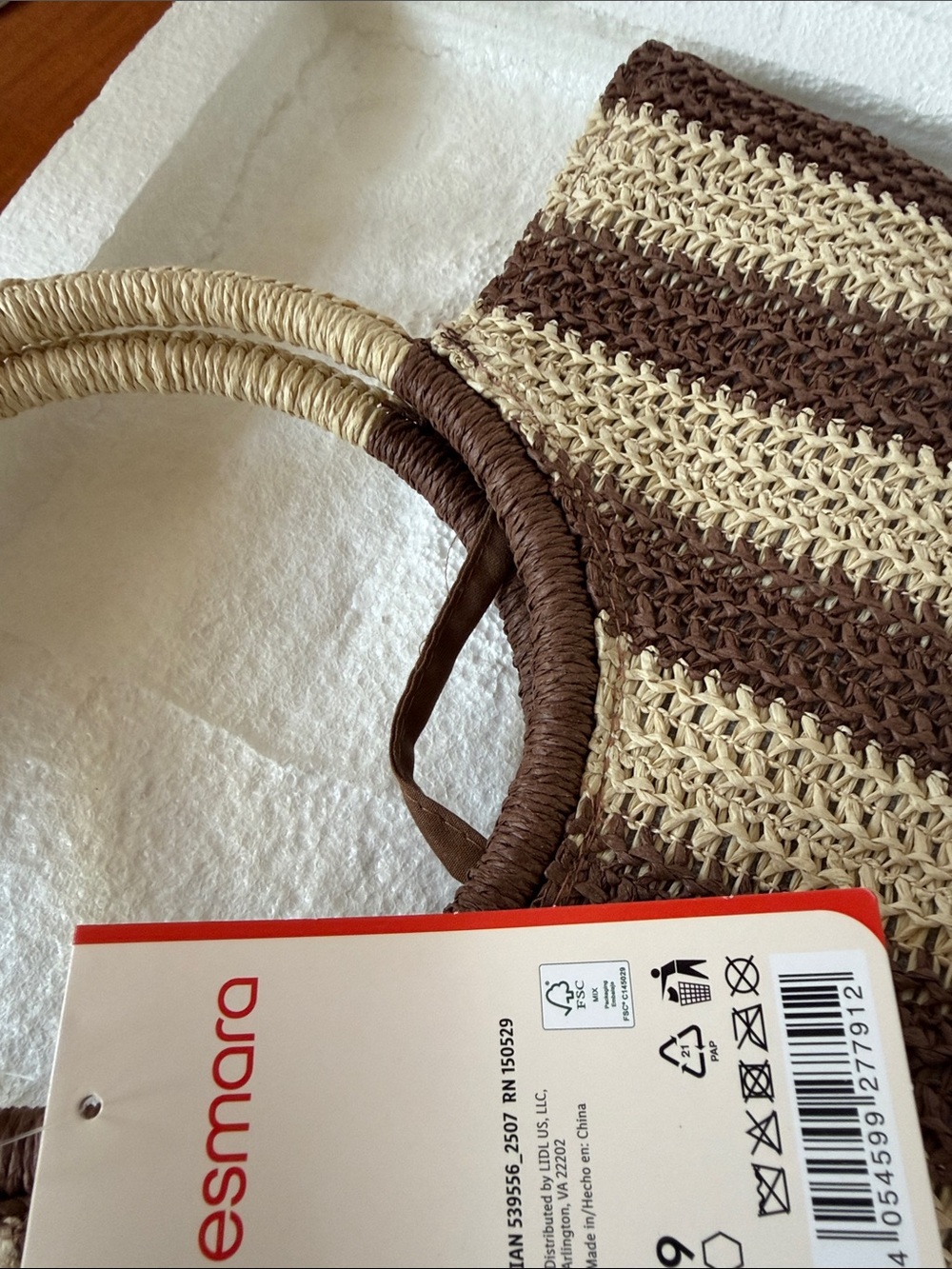 NWT Striped Crochet Tote Bag with Round Handles - Brown & Cream - Picture 6 of 7
